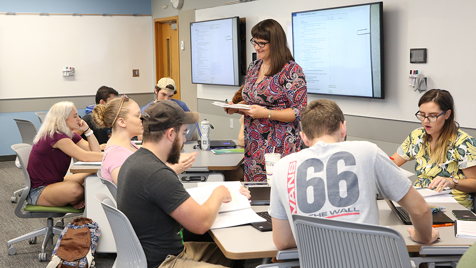Professor Kate McNeil teaching her accounting class.